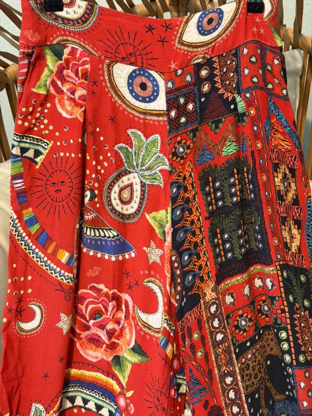 FARM Rio Mystic Red Mixed Print Wide Leg Pants Medium Boho Evil Eye - Picture 10 of 15